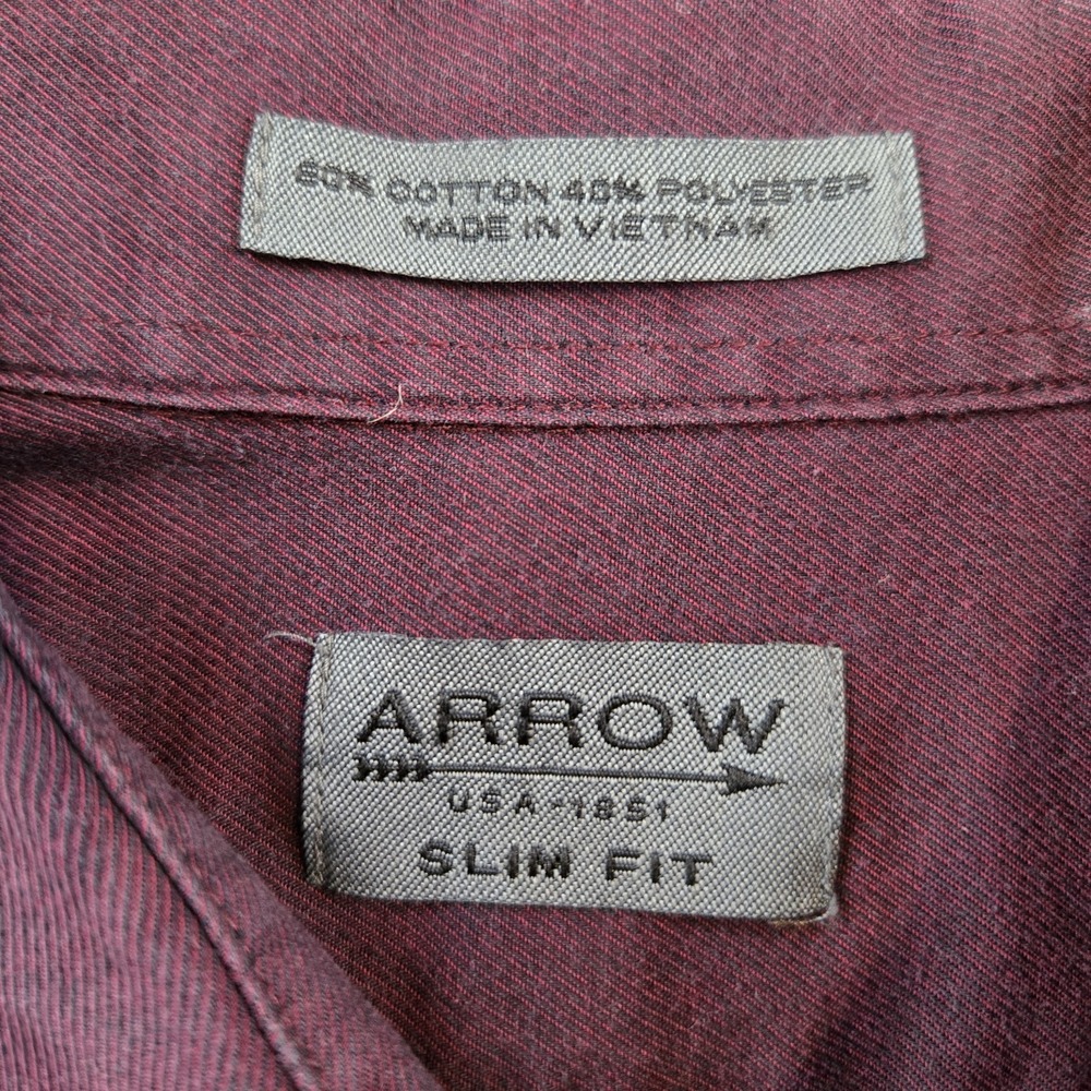 Arrow Slim Fit Men's Button Down Long Sleeve Shirt Burgundy  Size 2XL - Picture 5 of 6
